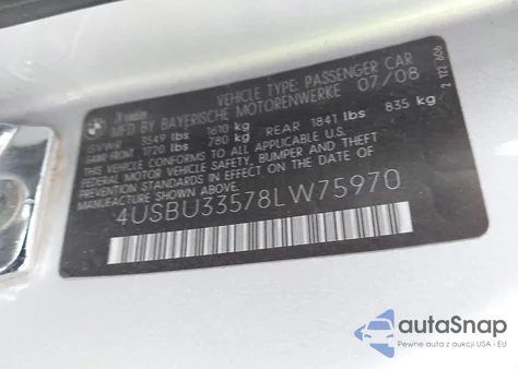 2008 BMW Z4 3.0I z USA, uszkodzony, nr VIN 4USBU33578LW75970